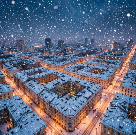 город зима снег
